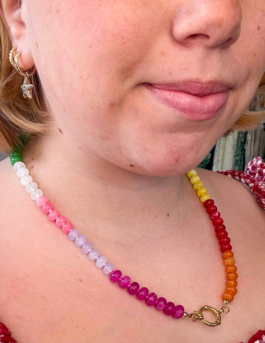 Gemstone Candy Round Sailor Clasp Charm Necklace