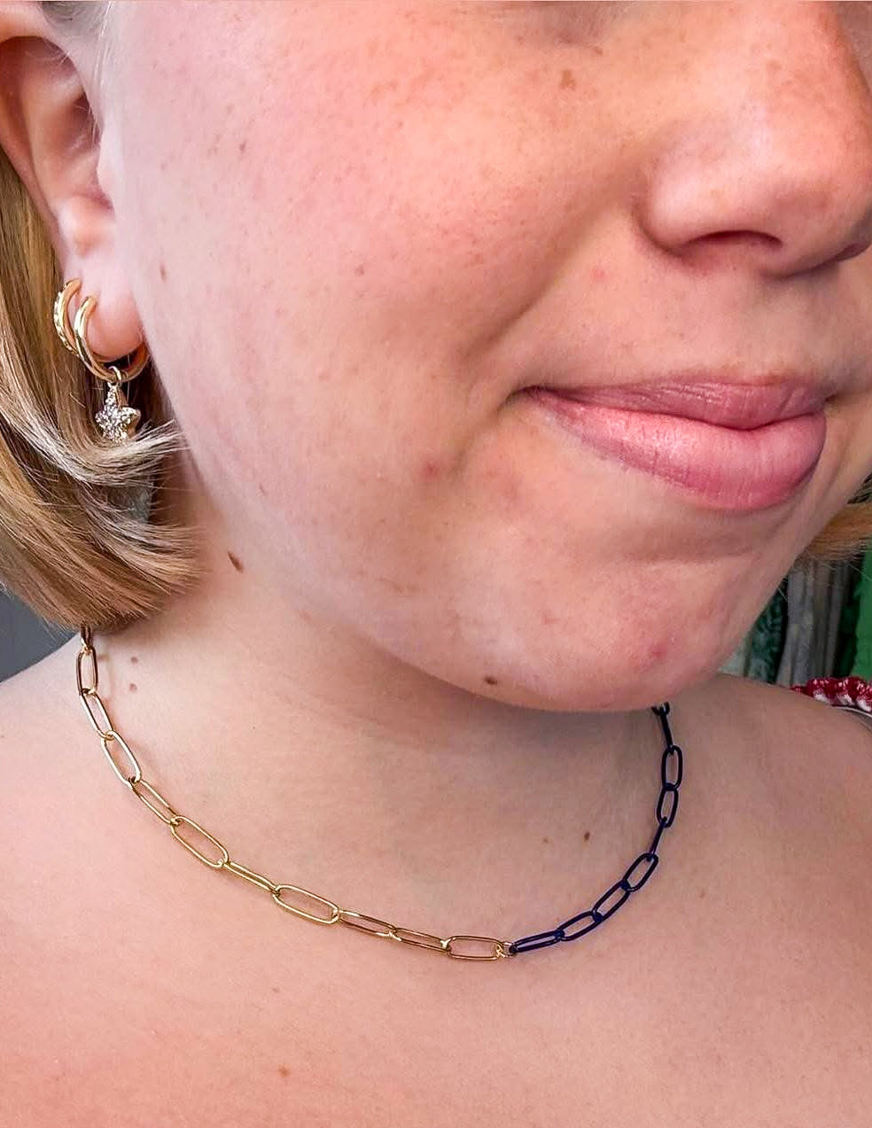 Game Day Navy Enamel & Gold Paperclip Necklace