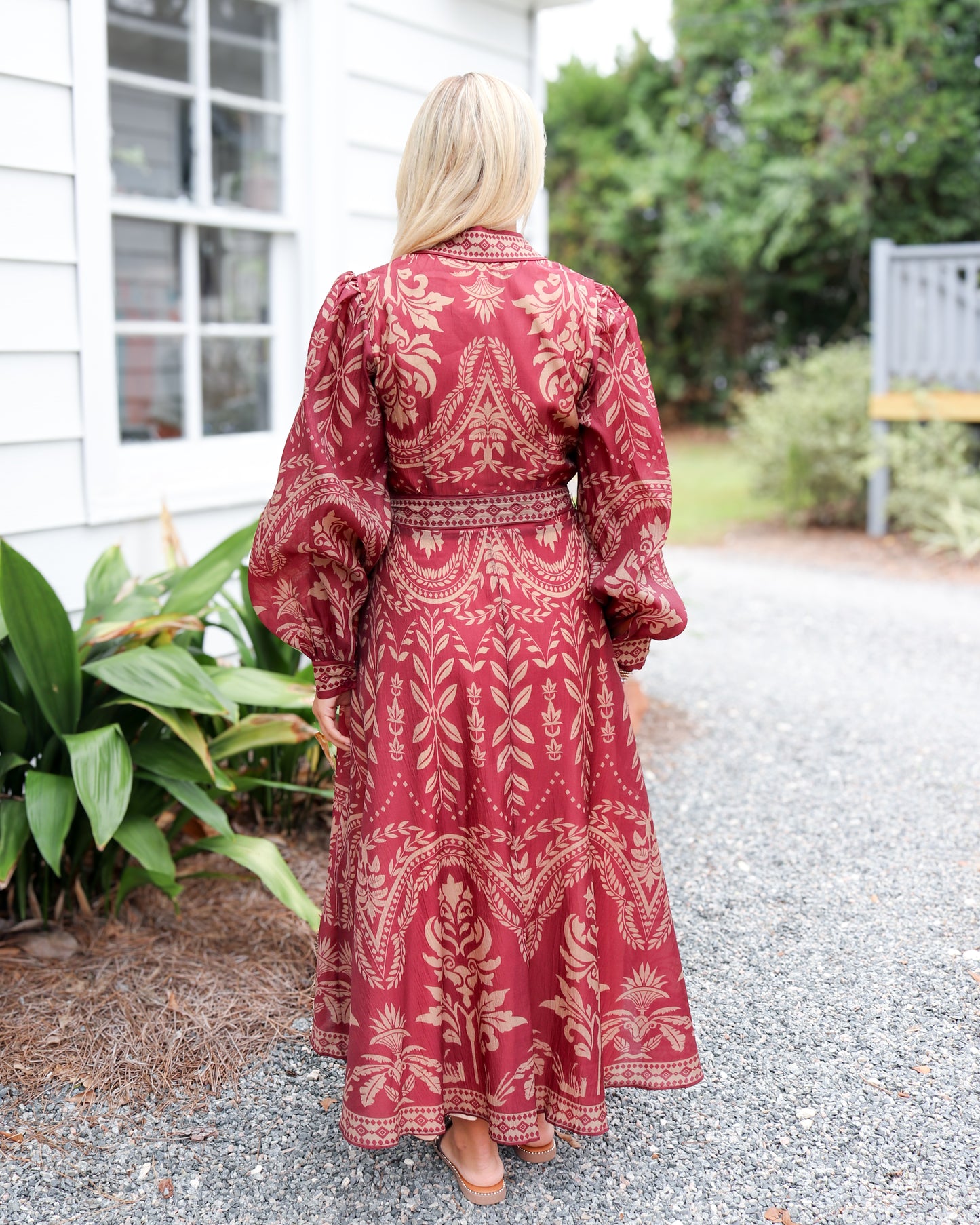 Burgundy Woven Midi Dress