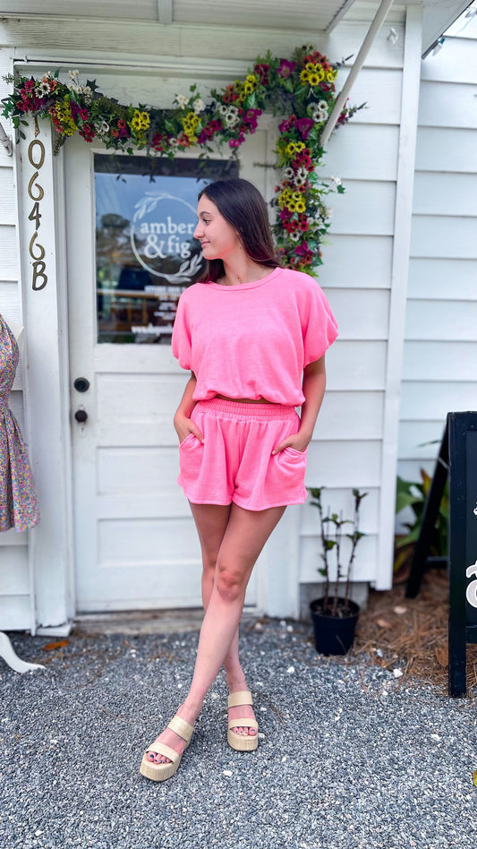 *FINAL SALE* Elastic Waist Banded Side Pocket Terry Shorts