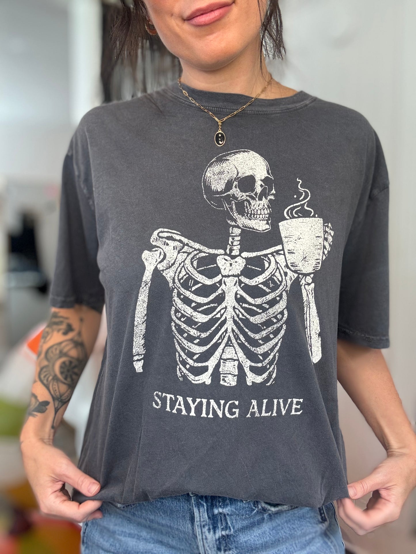 Staying Alive Oversized Mineral Graphic Tee