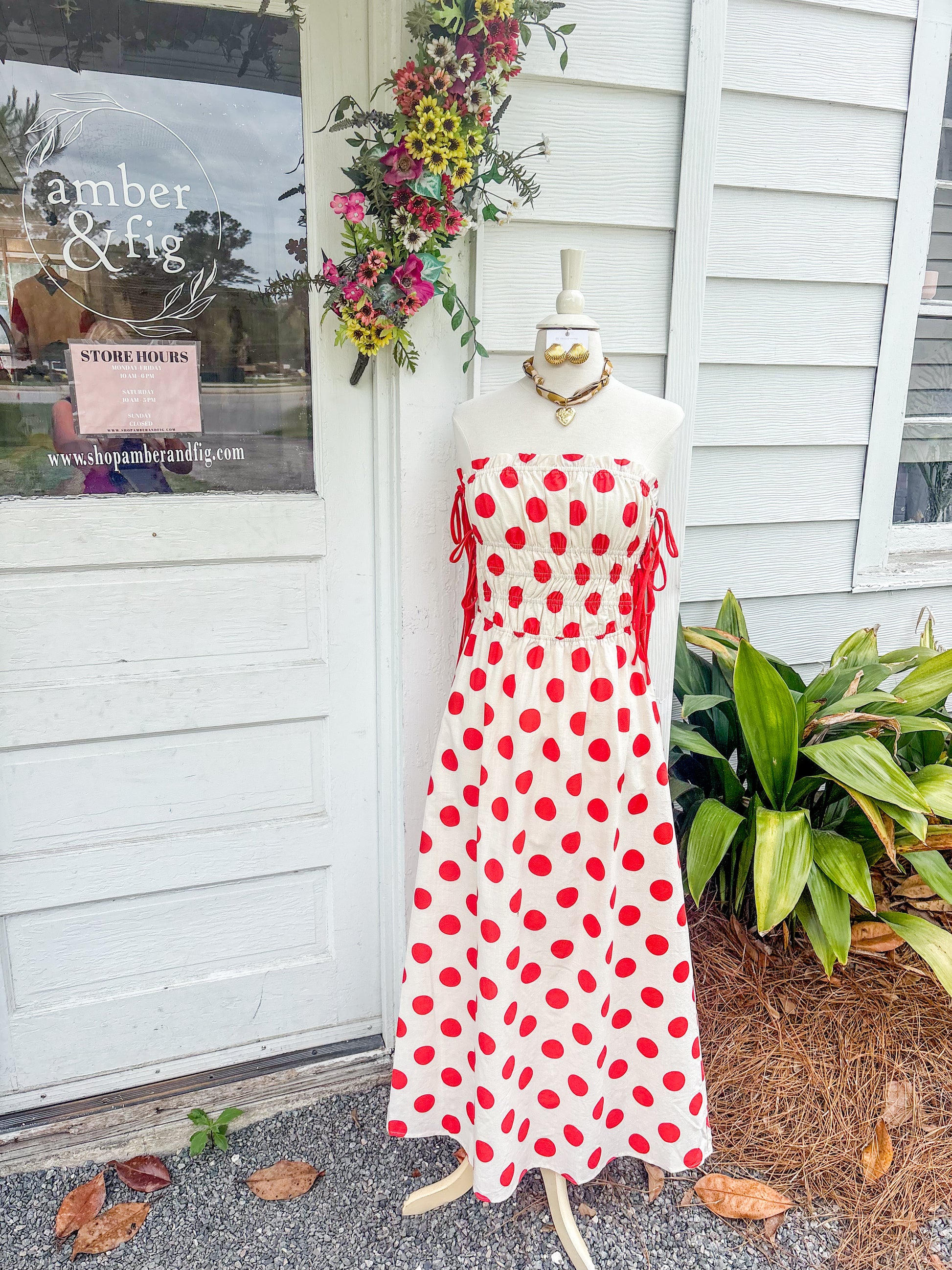 red polka dot strapless dress Polka Dot Romeo Strapless Dress
