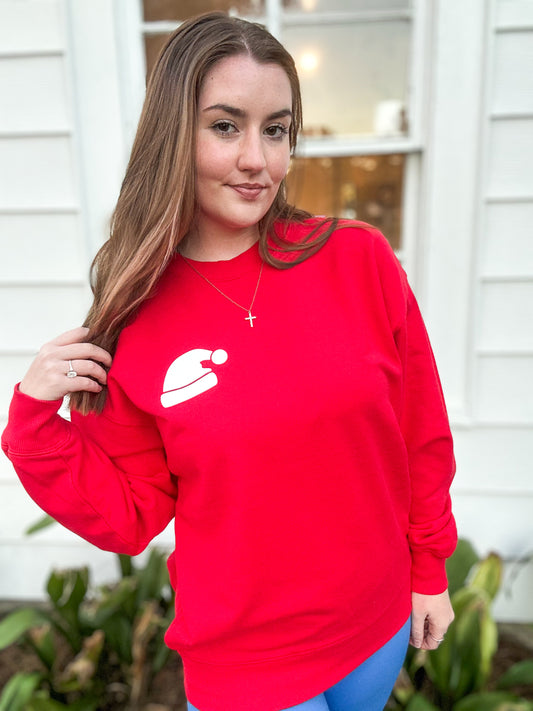 *Final Sale* Red With White Santa Hat Graphic Sweatshirt