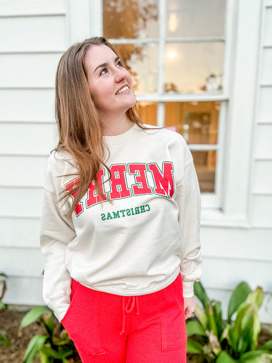 Ivory W/ Red& Green “Merry Christmas” Festive Sweatshirt