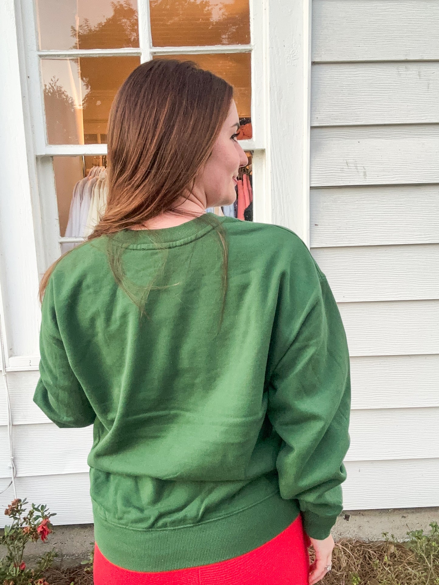 Dark Green Sweatshirt with White Jolly Stencil Graphic