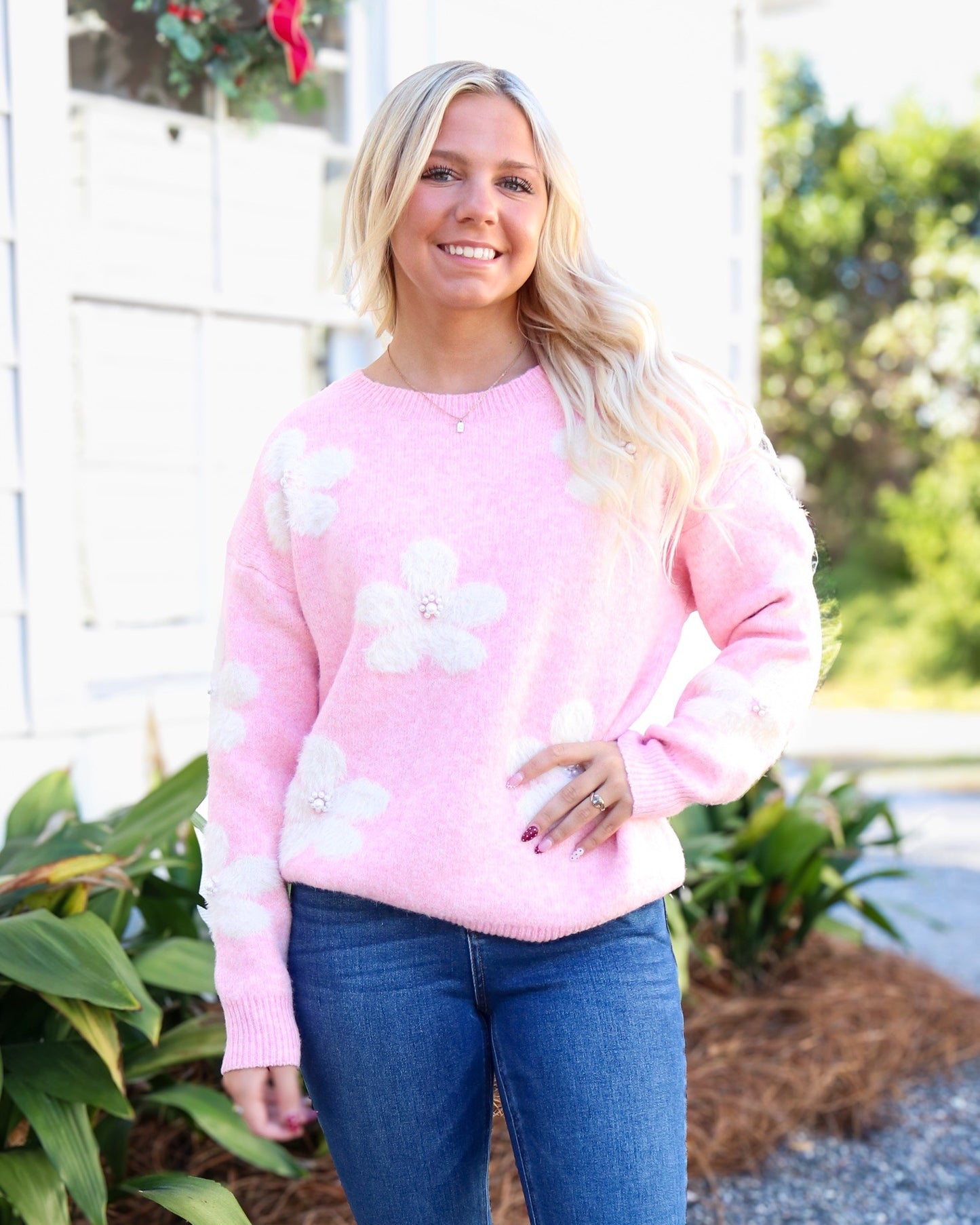 Flower Mama Pearl Embellished Sweater