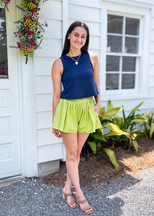 Lime Poplin Shorts