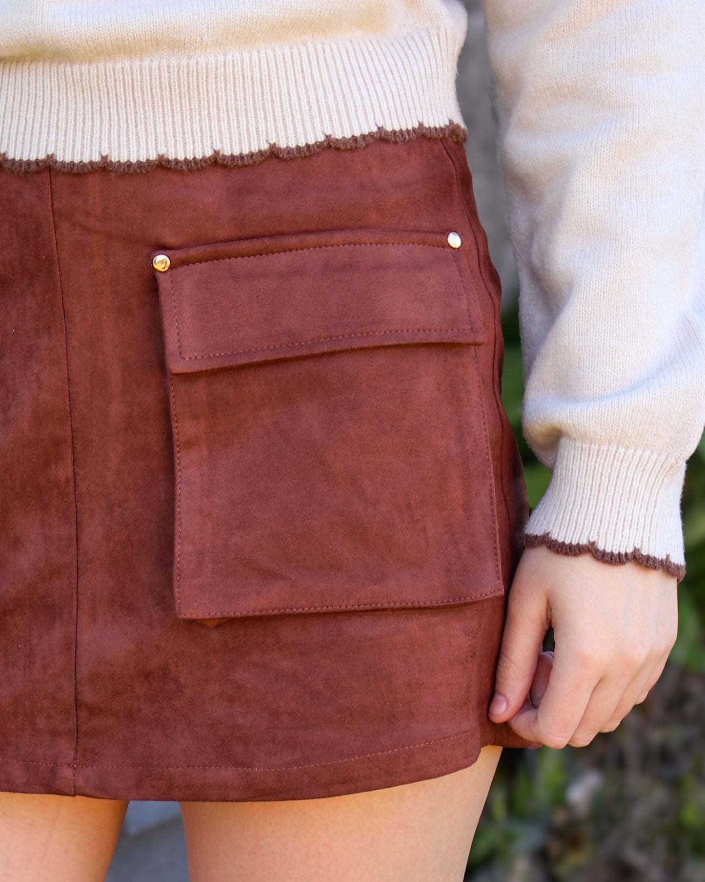 Brown Faux Suede Skort