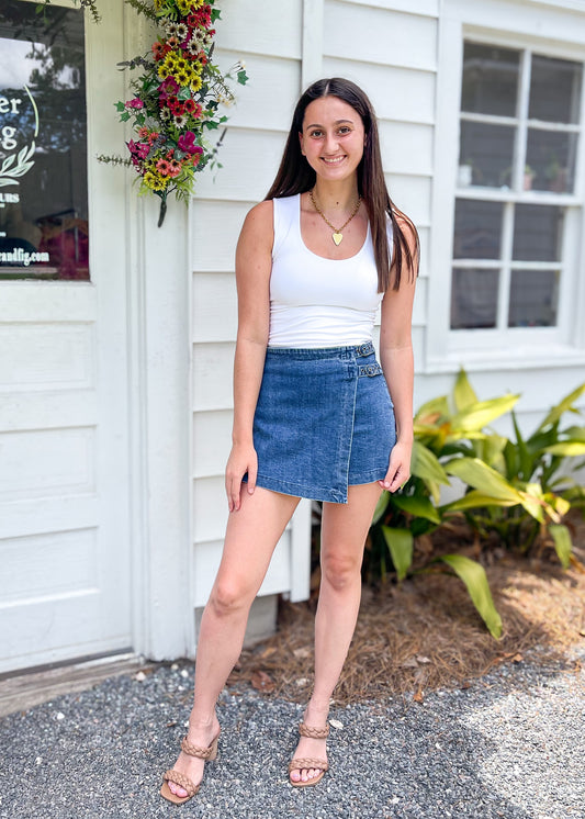 Dark Medium Indigo Washed Denim Skort