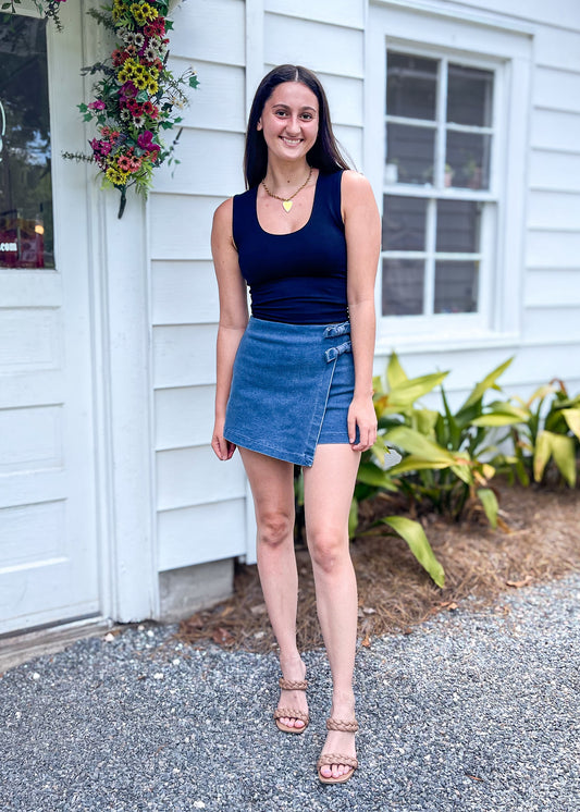Medium Indigo Washed Denim Skort