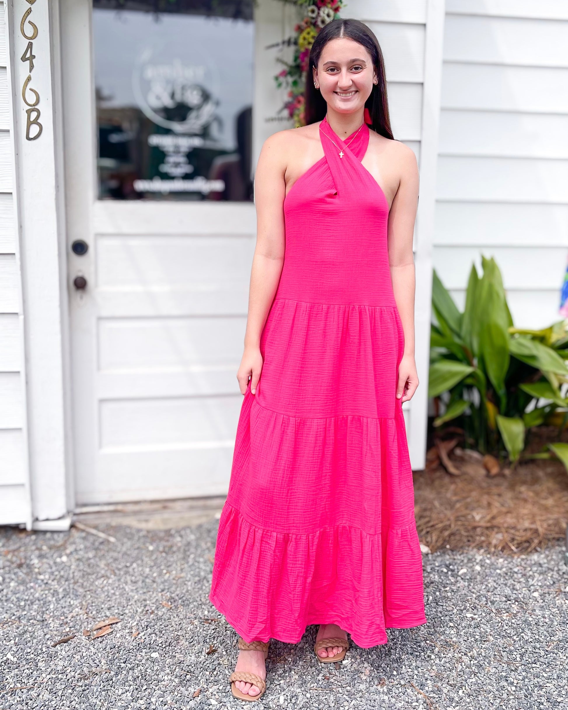 FINAL SALE* Fuchsia Island Halter Maxi Dress Shop Amber and Fig FINAL SALE* Fuchsia Island Halter Maxi Dress Shop Amber and Fig
