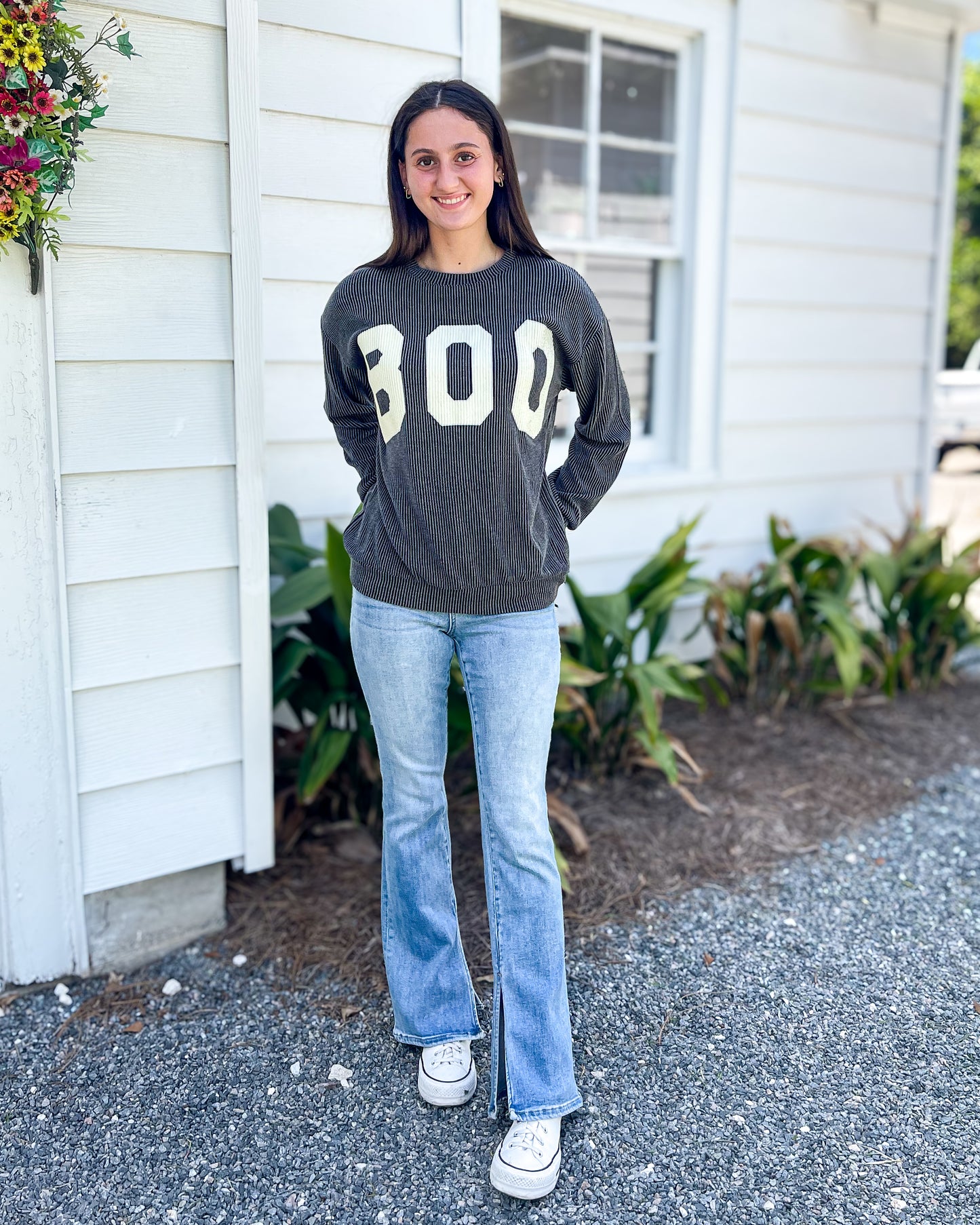 “Boo” Halloween Ribbed Long Sleeve Top
