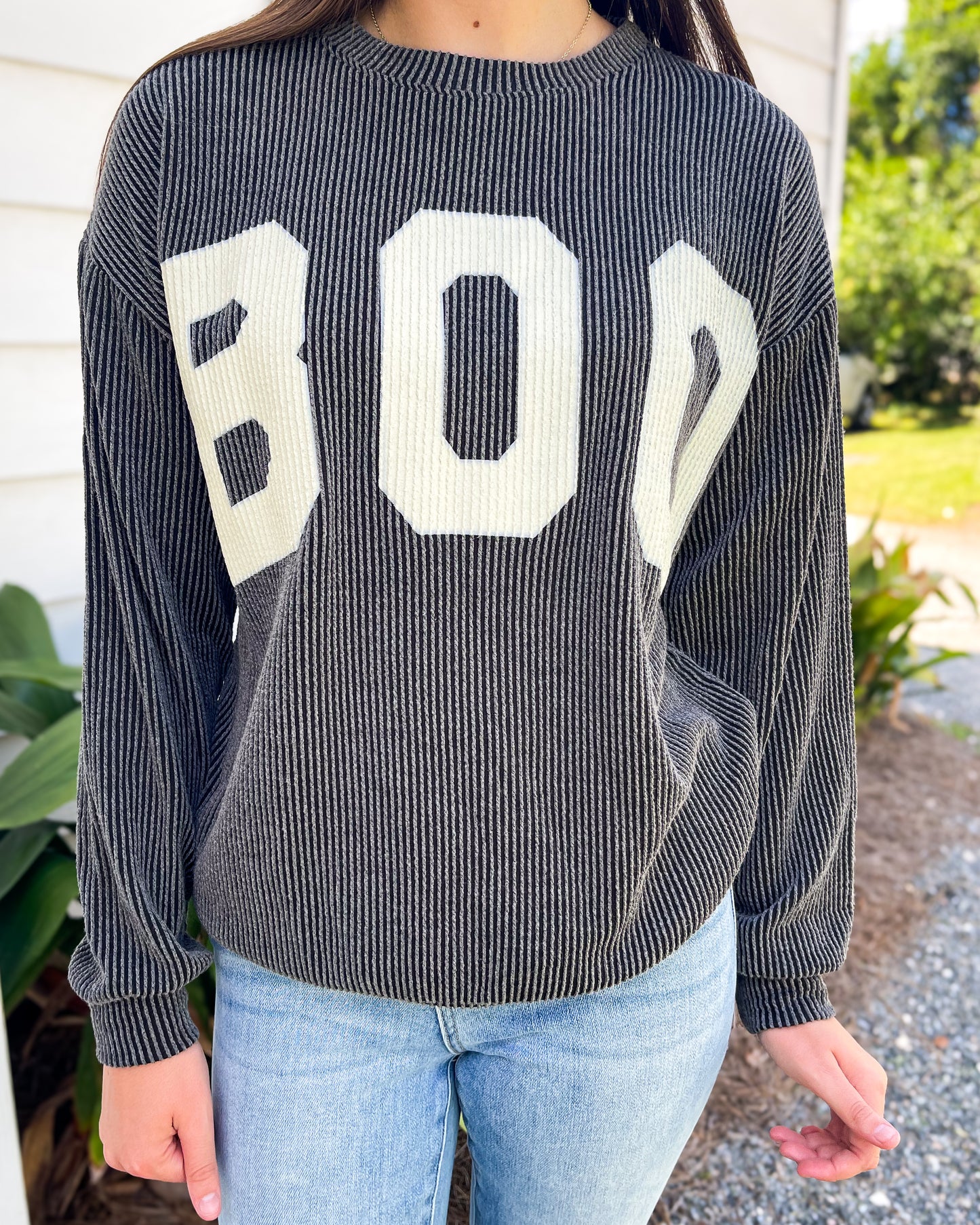 “Boo” Halloween Ribbed Long Sleeve Top