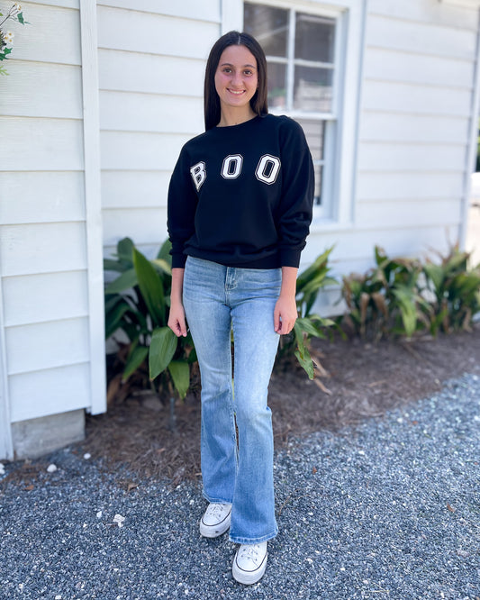 White Boo Stencil Lettering Graphic Sweatshirt