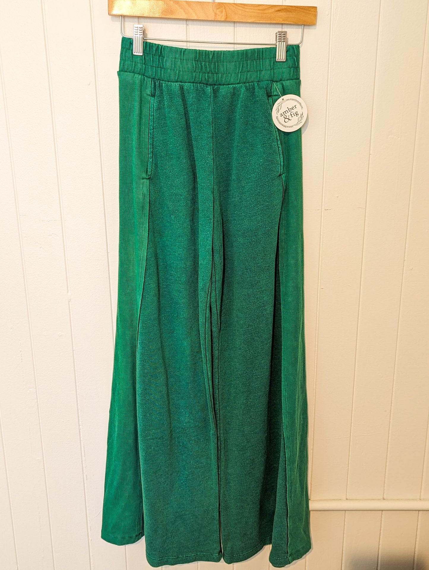 green meneral wash flare sweatpants