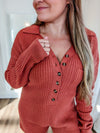 Brick knit long sleeve collared romper 