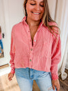 Pink gauze button front shirt with pocket