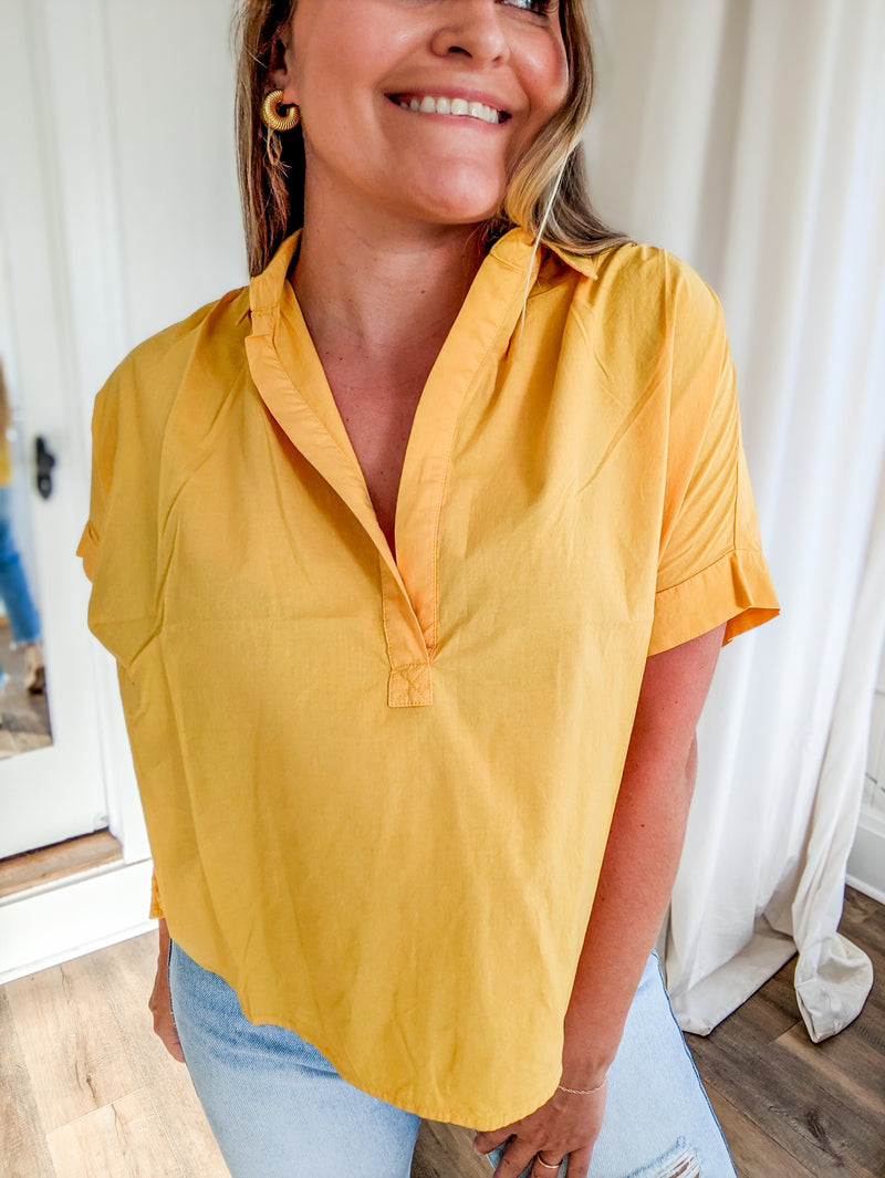 Mustard short sleeve v-neck blouse
