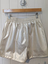 Metallic Ivory faux leather elastic band shorts