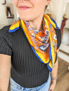 orange yellow and blue floral silk scarf