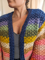 Rainbow woven knit open cardigan