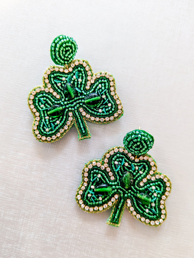 2-Tier St.Patricks Shamrock Beaded Earrings