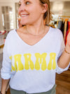 White Yellow Lettered Karma Light Weight Sweater