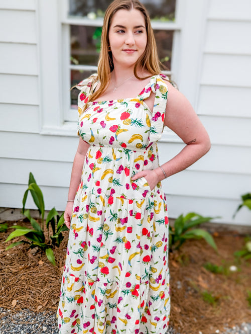 Fruit Salad Tiered Dress with Tie Straps