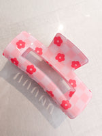 Floral-Checkered Pink Claw Clip