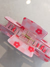 Floral-Checkered Pink Claw Clip