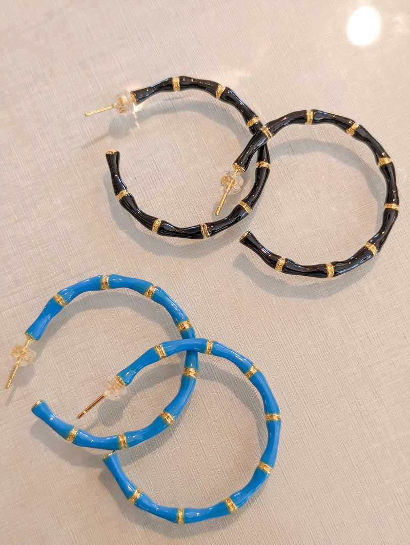 Colored Enamel Bamboo Detailed Hoop Earrings