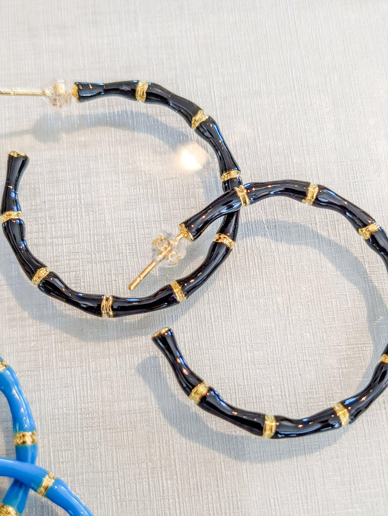 Colored Enamel Bamboo Detailed Hoop Earrings