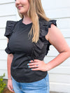 Black Poplin Ruffle Sleeveless Top