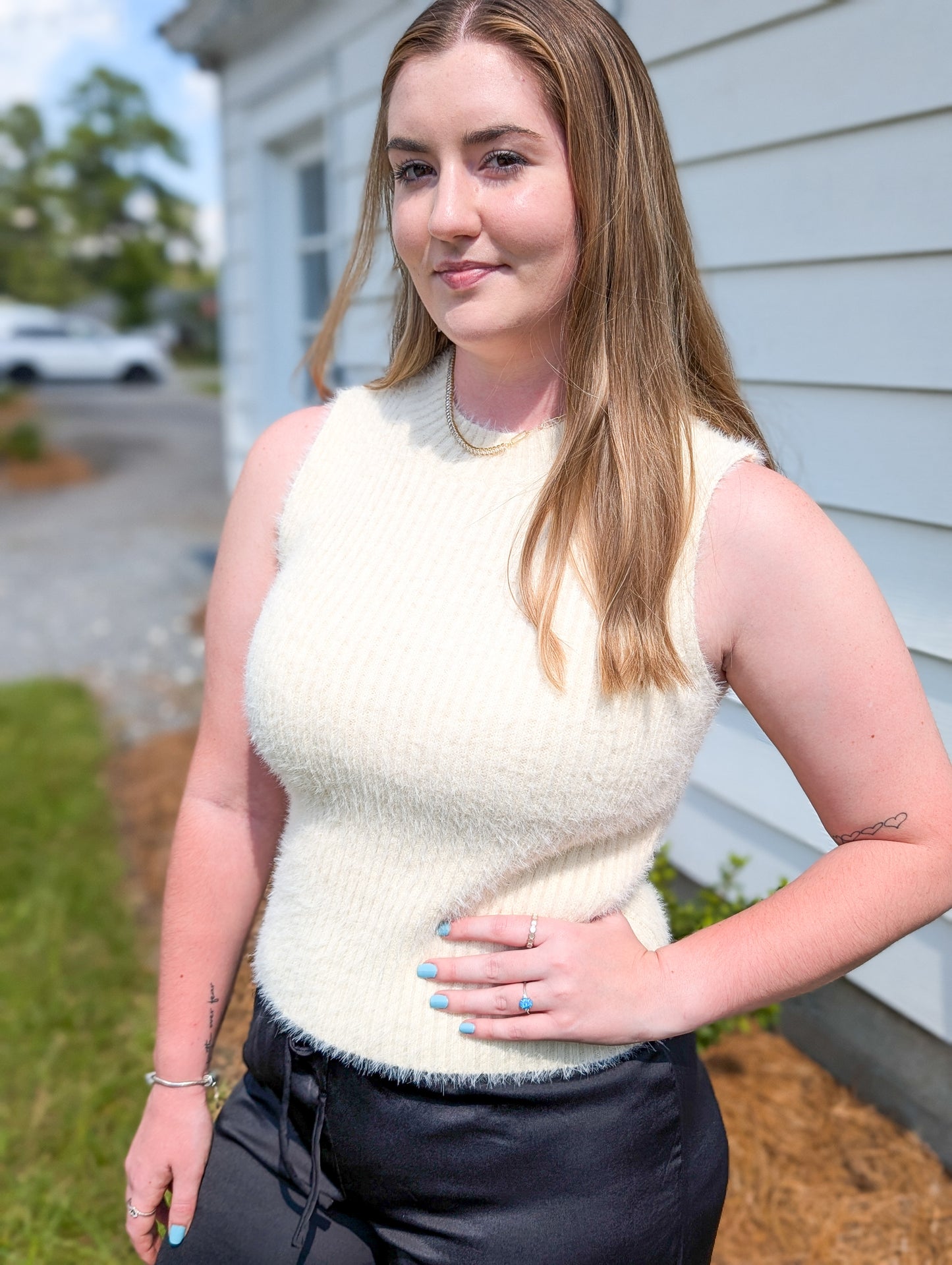 *Final Sale* Ivory Tanna Fuzzy Sweater Tank