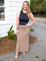 Dark Taupe Ribbed Midi Skirt