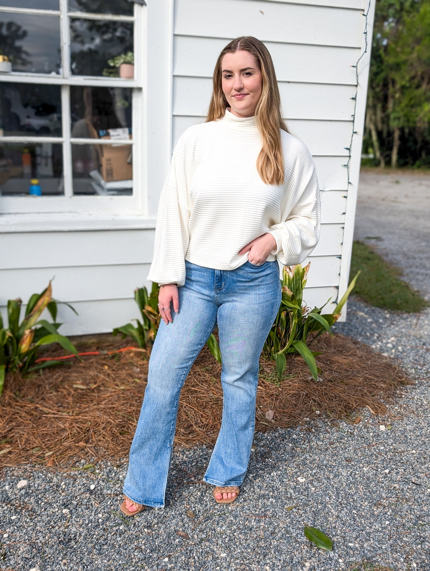 *Final Sale* Oversized Ivory Mock Neck Dolman Sleeve Top