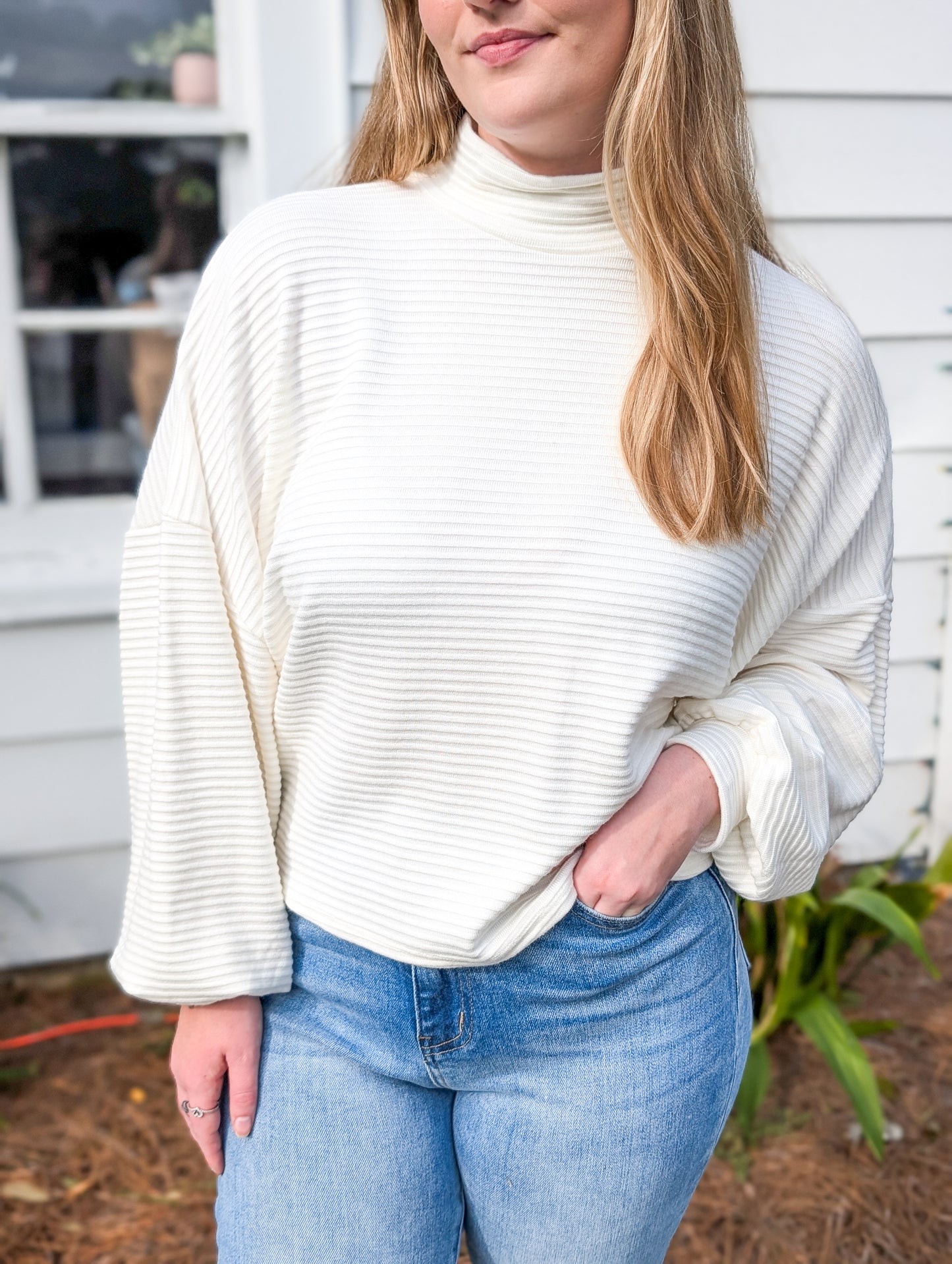 *Final Sale* Oversized Ivory Mock Neck Dolman Sleeve Top