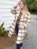 Ivory And Brown Plaid Long Coat