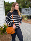 Black and Moss Ivory Striped Turtle Neck Stripped Sweater