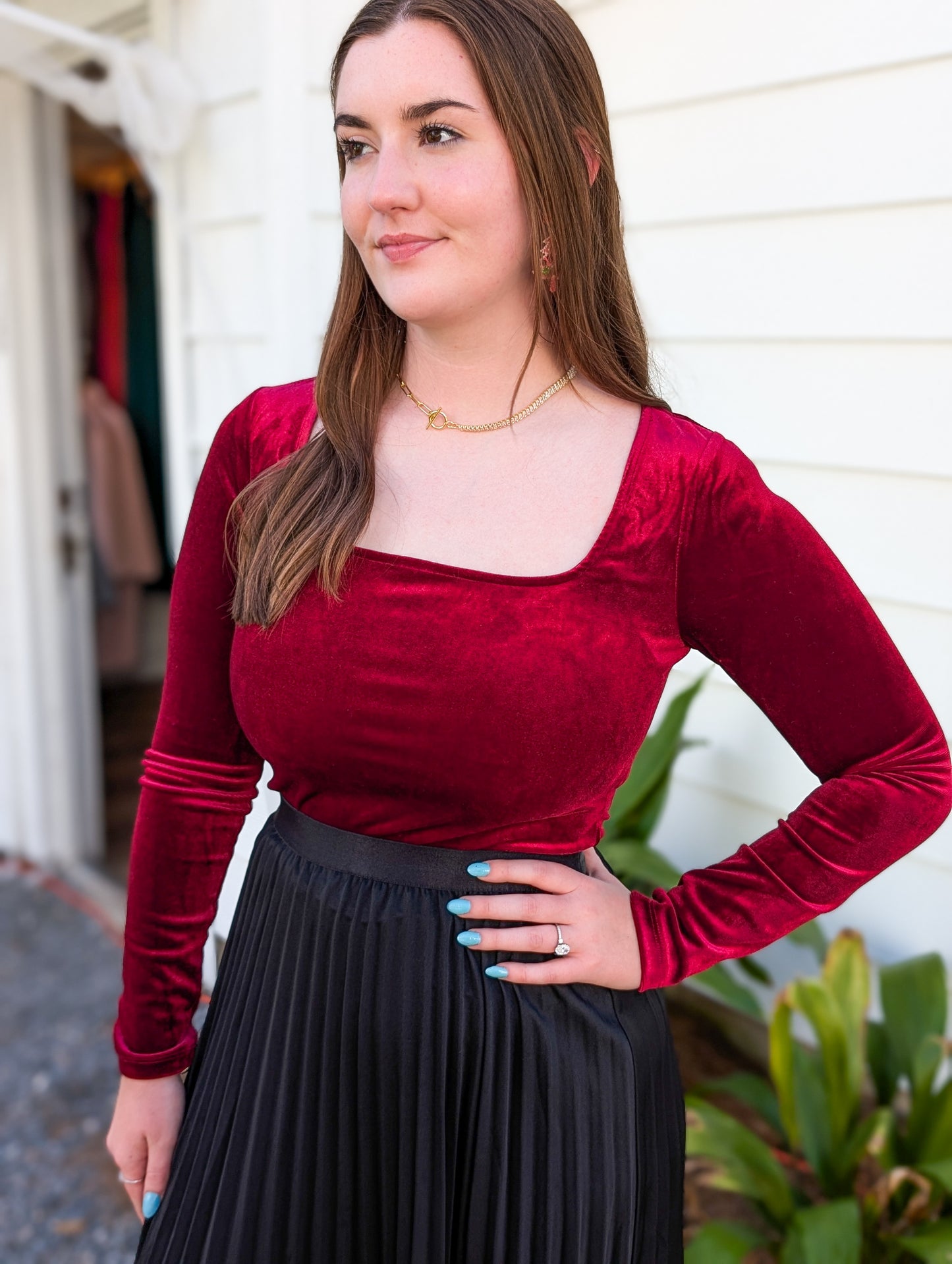 Garnet Velvet Bodysuit with Thong Bottom