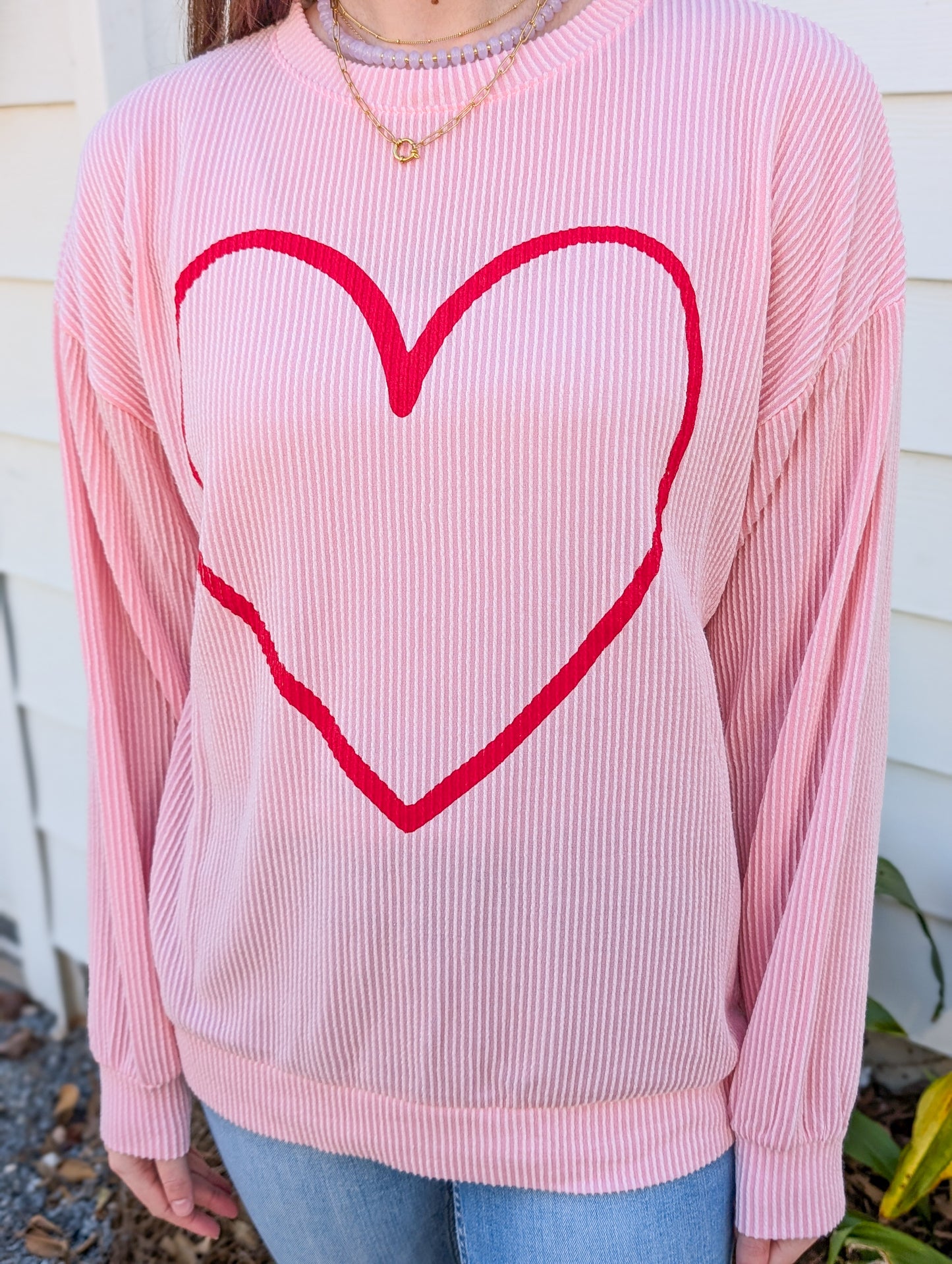 Heart Outline Ribbed Graphic Tee