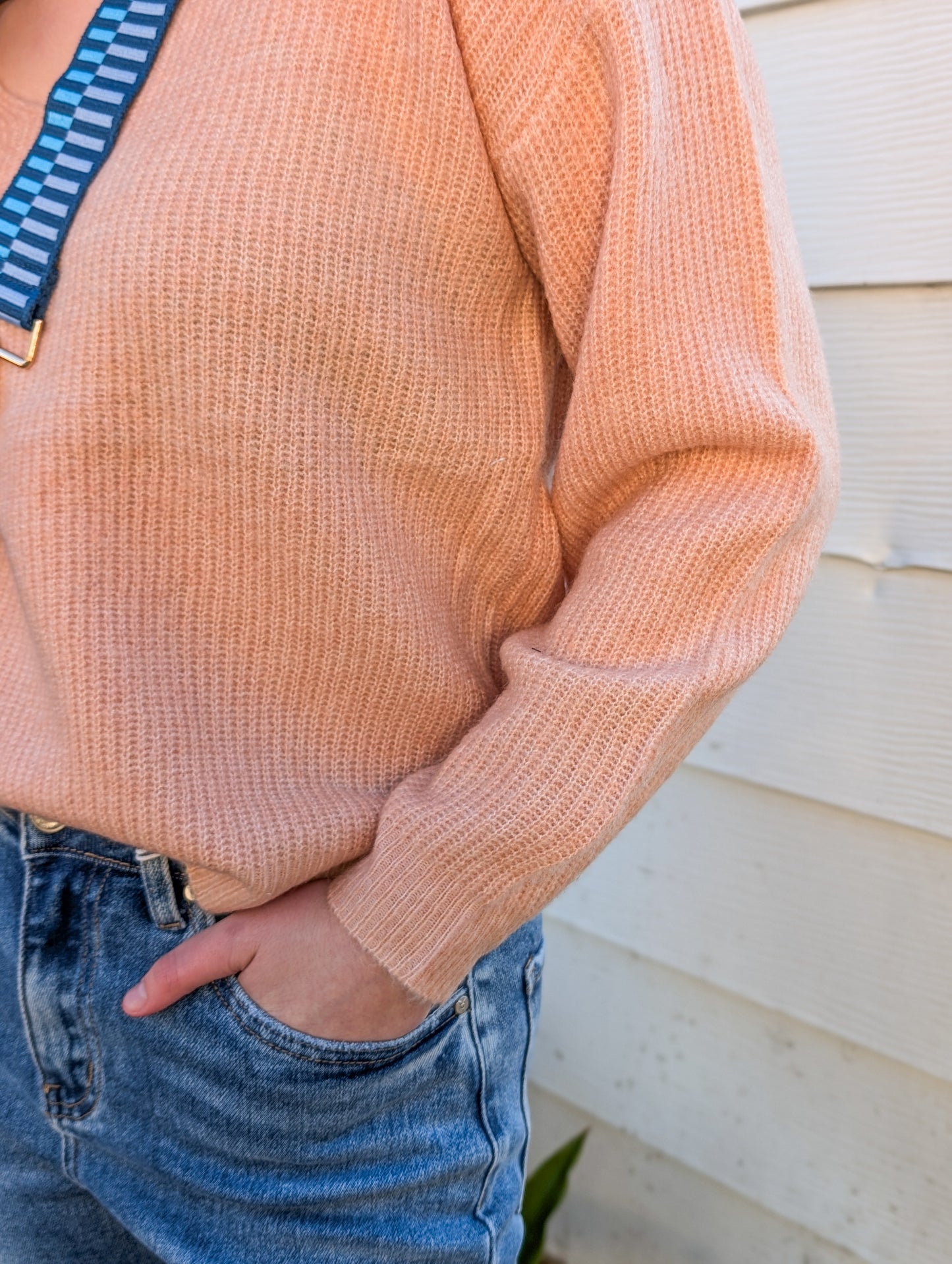 *Final Sale* Blush Pink No Risk V Neck Ribbed Relaxed Fit Sweater