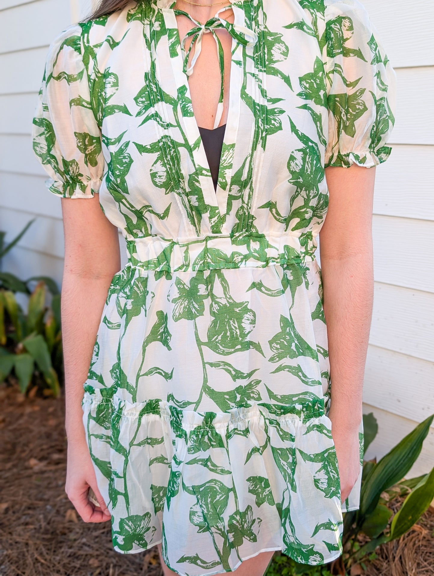 Kelly Green Patterned Verdant Bloom Short Dress