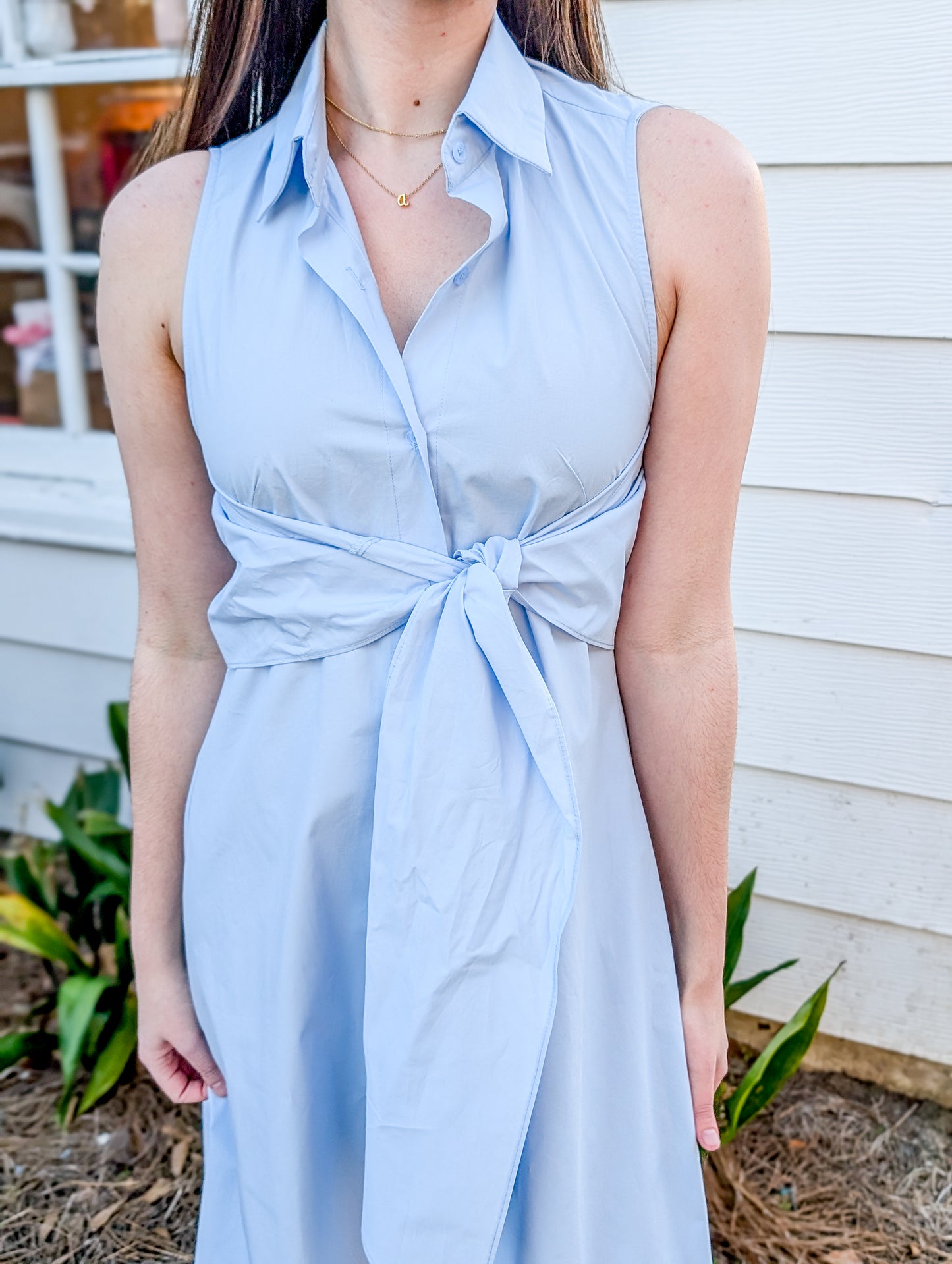 Skyline Light Blue Serenity Shirt Dress with Adjustable Tie Front