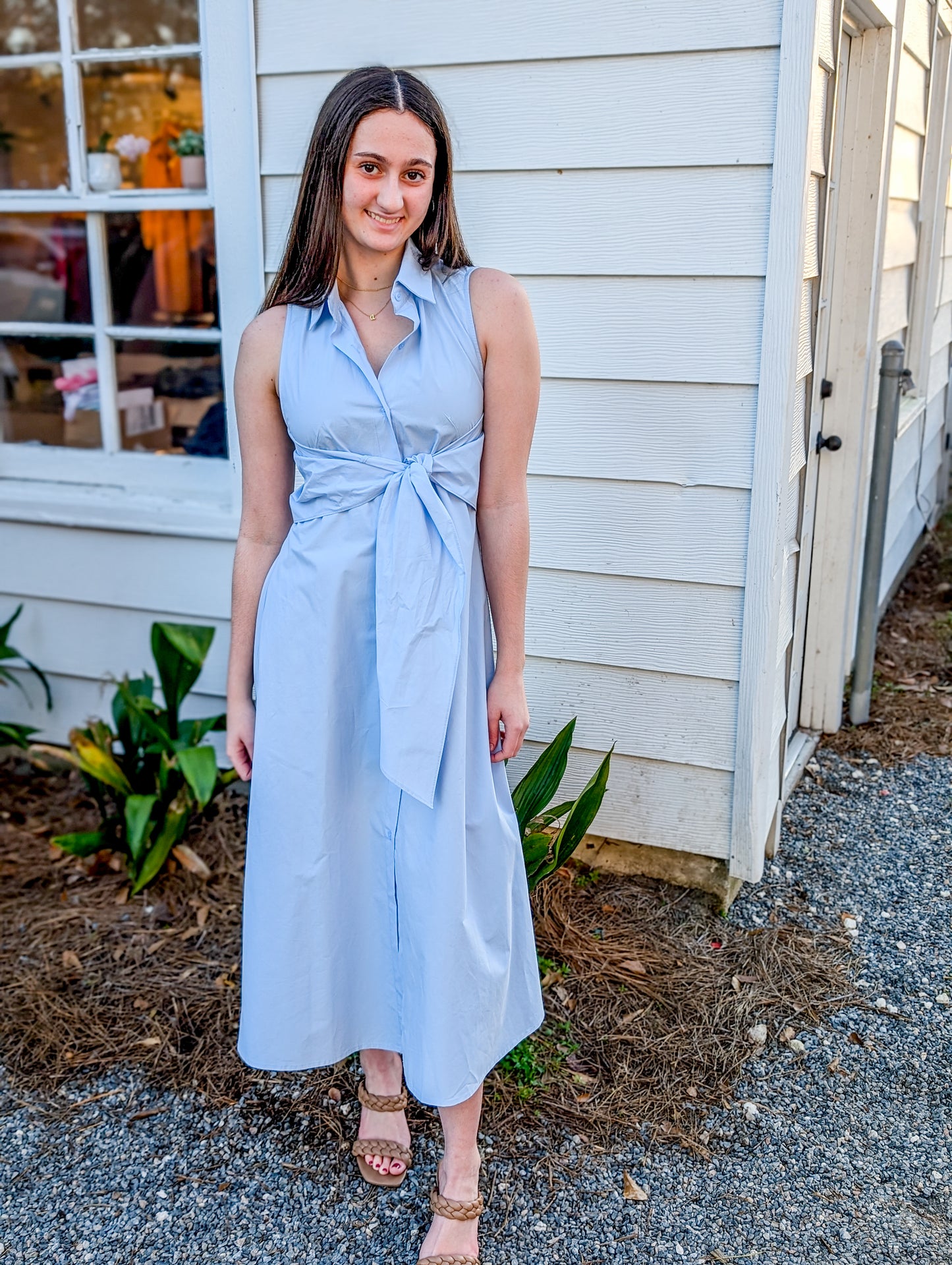 Skyline Light Blue Serenity Shirt Dress with Adjustable Tie Front