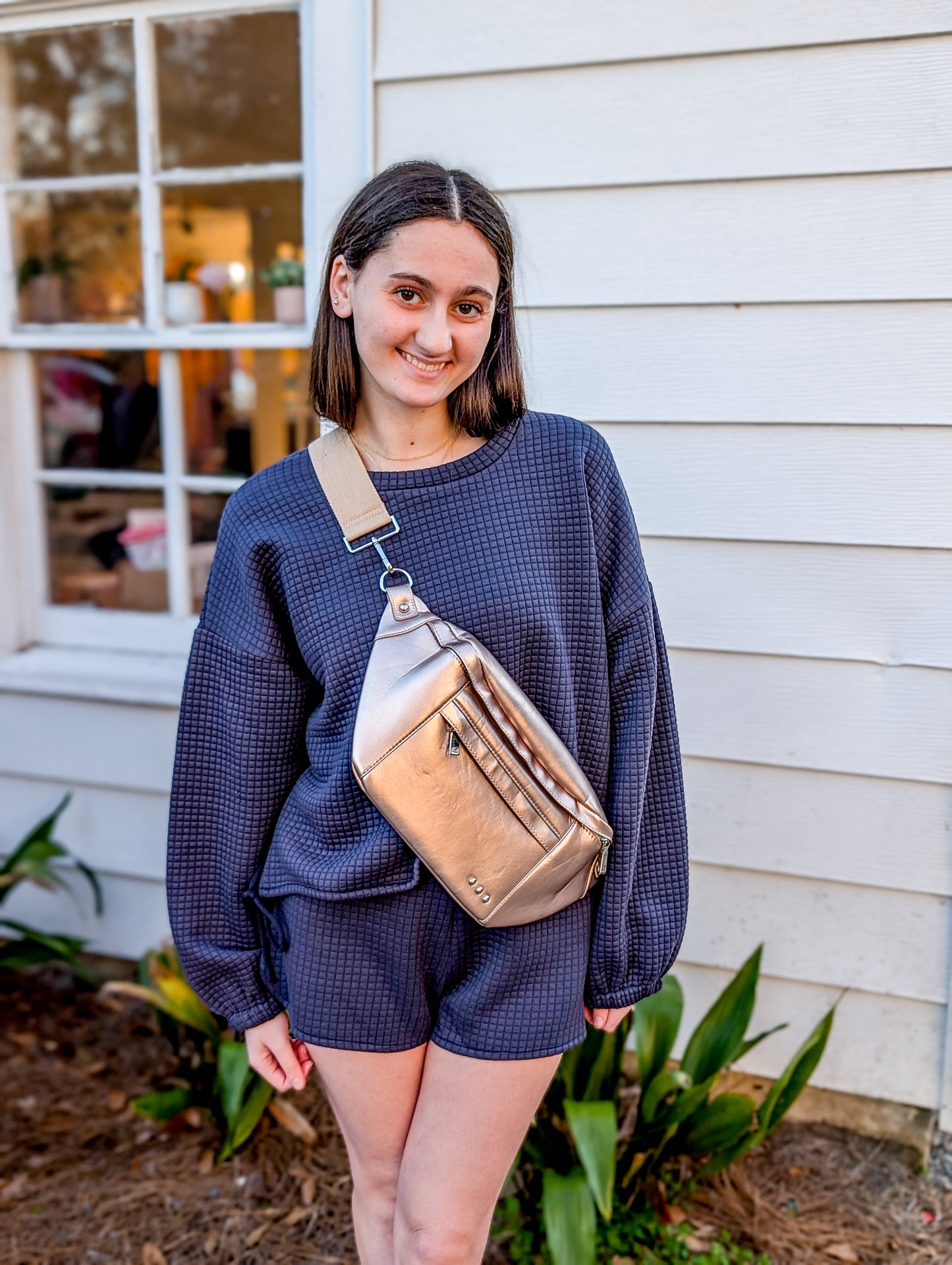 Navy Relaxed Fit Pastime Textured Terry Side Tie Pullover