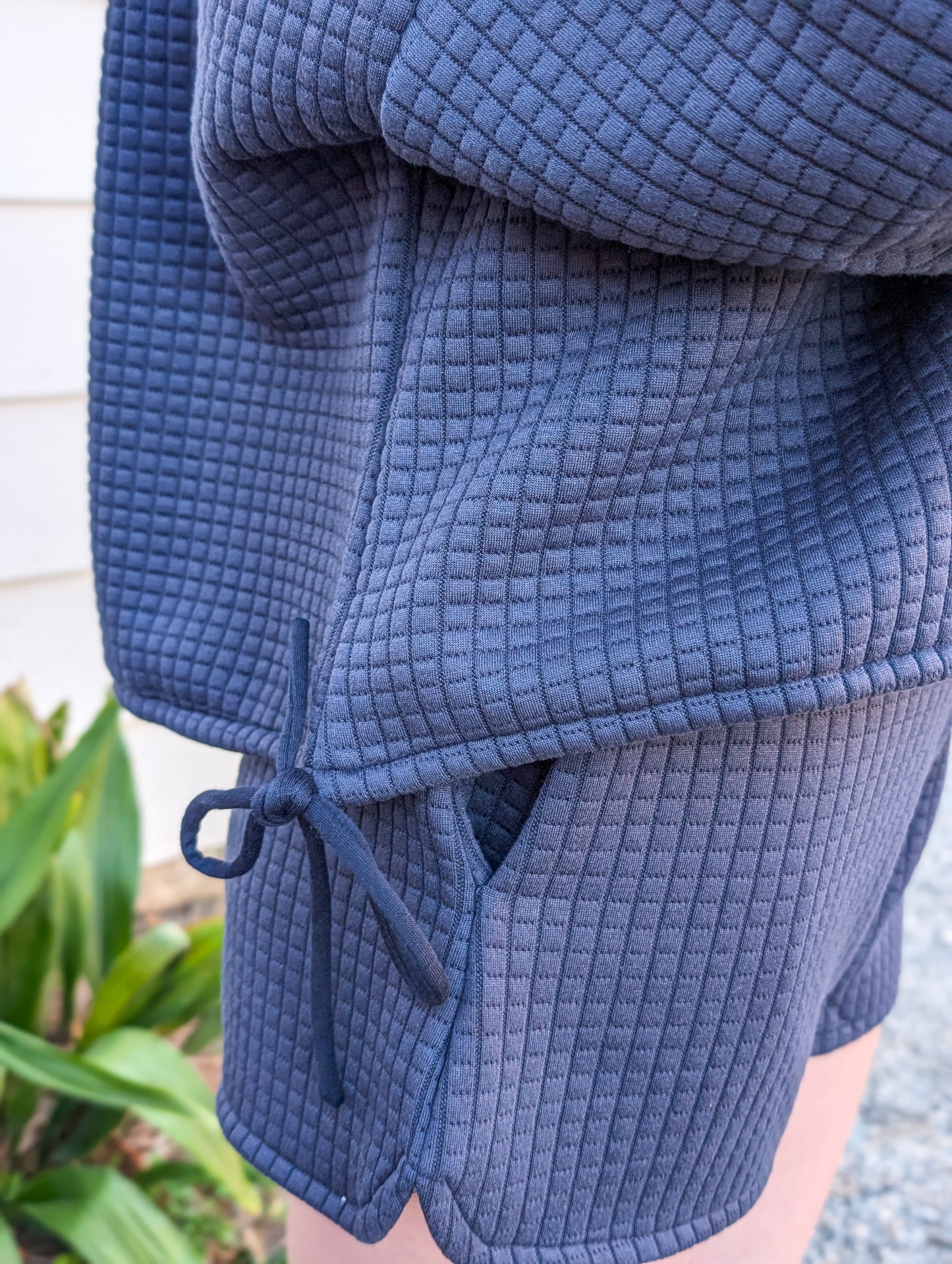 Navy Relaxed Fit Pastime Textured Terry Side Tie Pullover