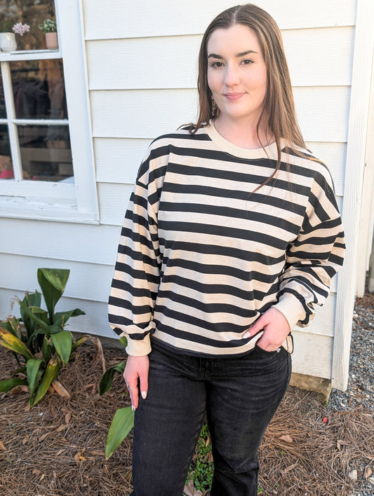 Ivory and Black Striped Growth Stripped Pullover