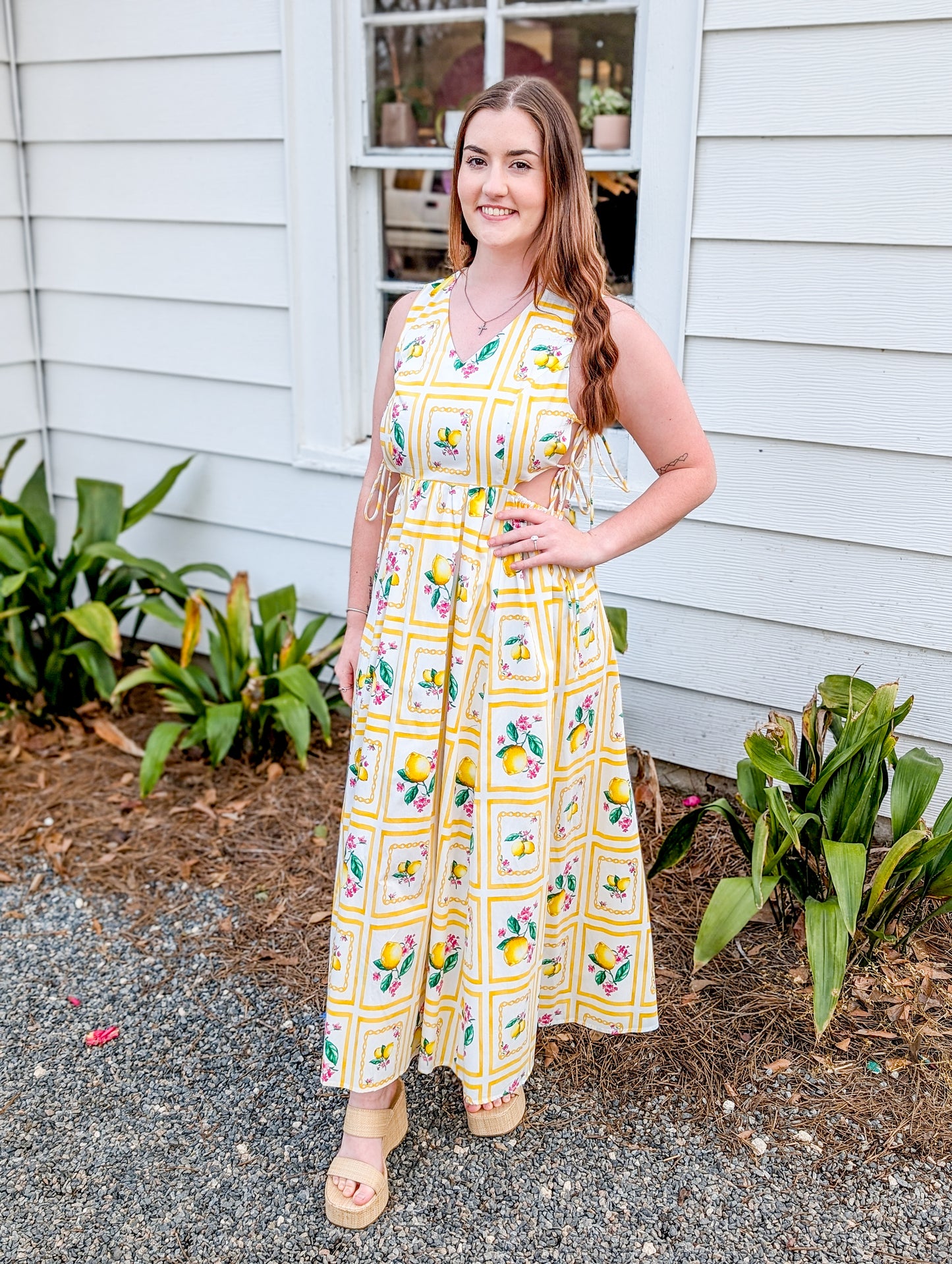 Yellow Citrus Maxi Dress W/ Cut-Out