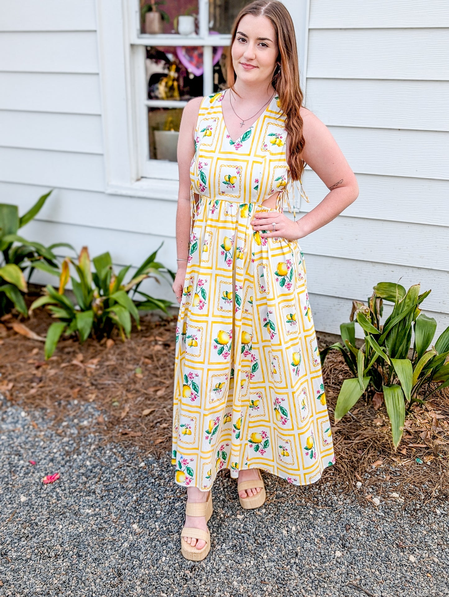 Yellow Citrus Maxi Dress W/ Cut-Out